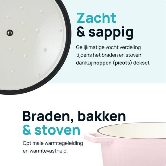MOA Gietijzeren Braadpan - 5,7L Stoofpot - Voor Alle Warmtebronnen incl. Inductie - Met Deksel - Ø 26cm - Anti-Aanbaklaag - BPA-Vrij - Lila