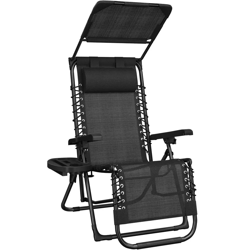 Yaheetech Zero Gravity Ligstoel 166 x 64 x 70 cm - Zonnedak - Nekkussen/Bekerhouder - Zwart