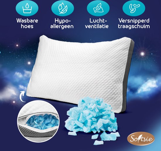 Softsie Traagschuim Hoofdkussen 70x50 - Ergonomisch Kussen - Verstelbaar Slaapkussen - Pillow - Hoofdkussens Nekklachten