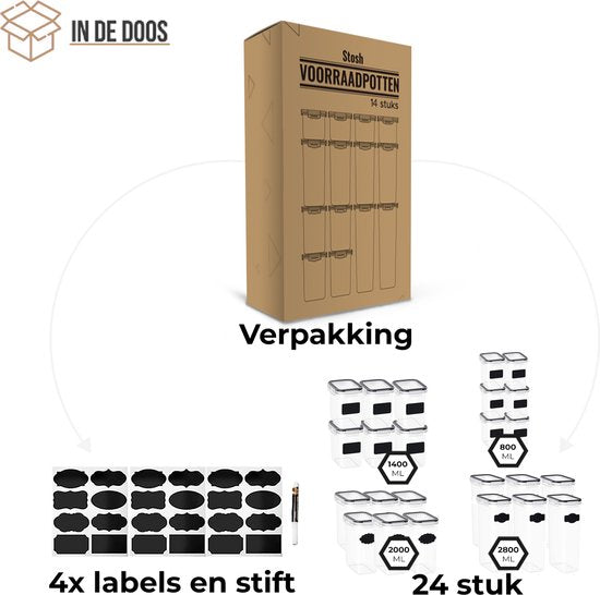Stosh Voorraadpotten - Voorraadbussen - Snoeppot - 24 Stuks - BPA vrij - Kunststof
