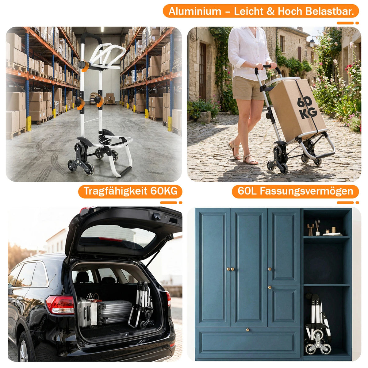 Opvouwbare Boodschappentrolley Traploper 60 L - 3-in-1 met Koelvak en 6 Wielen - Aluminium Frame - Blauw - 36 x 42 x 98 cm