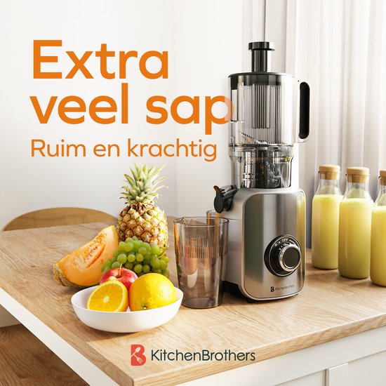 KitchenBrothers Slowjuicer - Verticaal - Juicer - Groenten en Fruitpers - 126 mm - 750 ml - Grijs