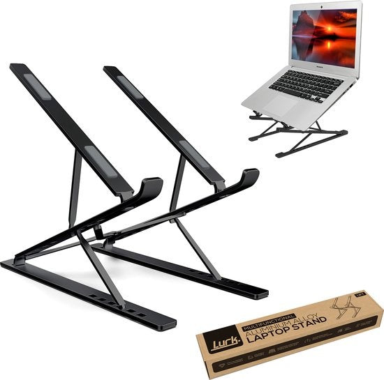 LURK® laptop standaard verstelbaar – Ergonomische Laptophouder – Opvouwbaar – Notebook/boek/tablet – Aluminium – 11 t/m 17 inch - Zwart