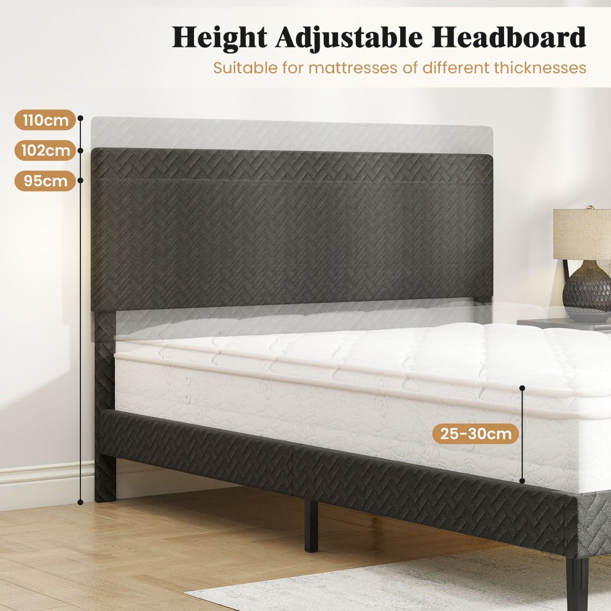 Coast Gestoffeerd Bedframe - in hoogte verstelbaar hoofdbord - lattenbodem - grijs