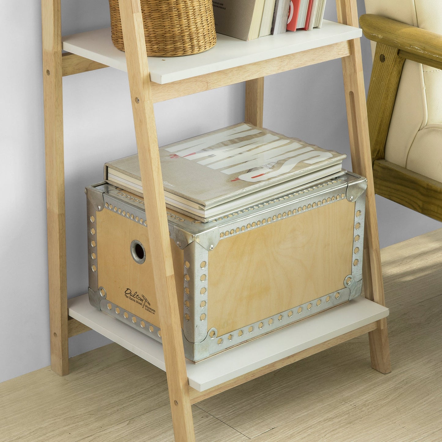 SoBuy Ladderplank - FRG162-N - Incl. 4 planken - Opvouwbaar -  34 x 42 x 140 cm -Rubberhout
