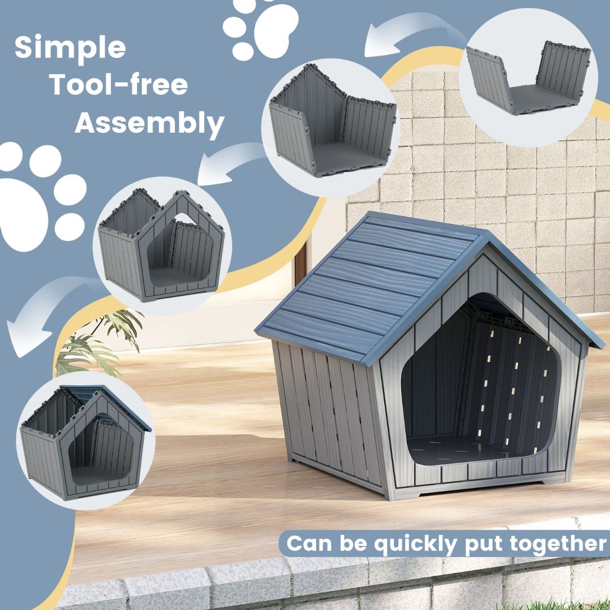 Costway kattenhuis - Voor binnen en buiten - 59,5 x 57 x 58 cm - Blauw/grijs