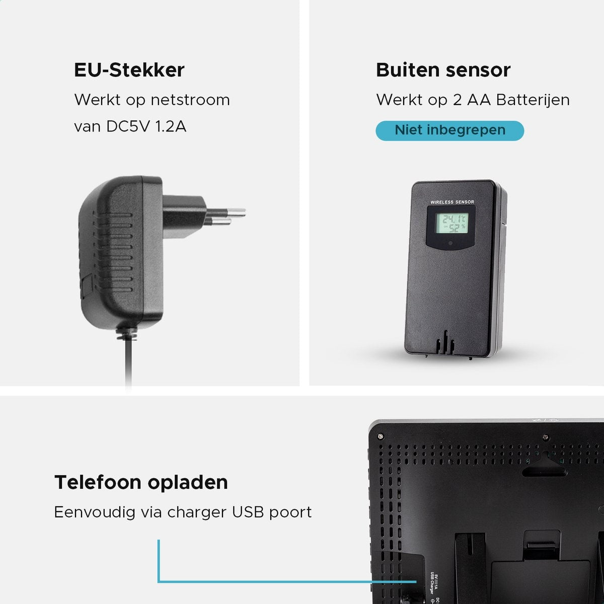 Qumax Draadloos Weerstation binnen en buiten - Hygrometer & Thermometer