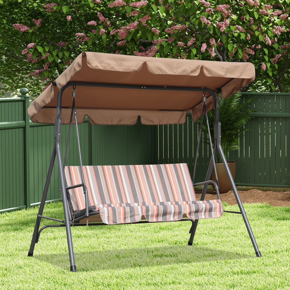 Angel Living 3-zits Tuinschommel - met Verstelbaar Zonnescherm - Khaki - 169 x 110 x 151 cm