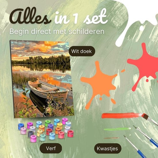 Rubye® Schilderen Op Nummer Volwassenen – Bootje op het Meer – 40x50cm