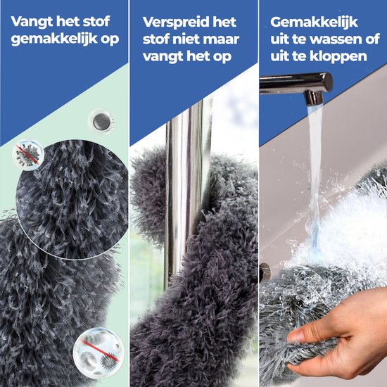 Roegaarden Plumeau Uitschuifbaar - Met Telescoopsteel - Tot 2,5 Meter - Verschillende Opzetstukken - Gemakkelijk op te bergen