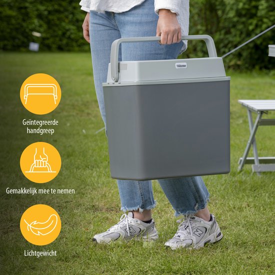 Tristar Koelbox KB-7424 - Coolbox 22 liter - Lichtgewicht met handvat - Thermo-elektrisch koelsysteem - Met 12V stekker voor onderweg en in auto - Om te vormen naar 230V netstroom stekker - Grijs