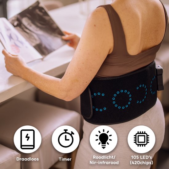 LIROMA® - Rood Licht Therapie Rugband - Draadloos - Timer - 6000mAh - Infraroodlamp - Infrarood Rugband - Meerdere Lichaamsdelen - Red Light Therapy - Afslankband - Warmteband
