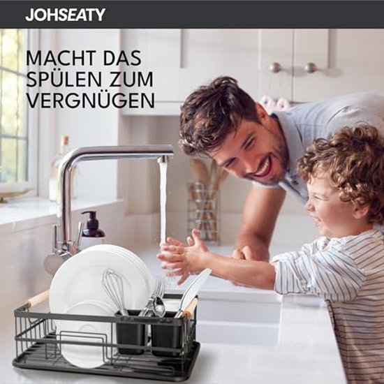 JOHSEATY afdruiprek met houten handvat - 42 x 32 cm, roestvrij met bestekhouder, afdruiprek, afdruiprek, keukenafdruiprek, afdruiprek