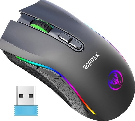 Garpex® Stille Draadloze Muis - Gaming muis - Computermuis - Muis Draadloos - Met LED Verlichting - Oplaadbaar - Zwart