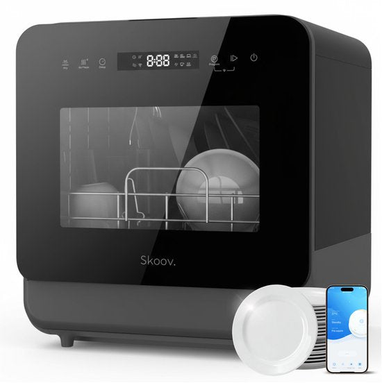 Skoov Mini Vaatwasser met waterreservoir PRO - 3 couverts - 6 wasprogramma's - Zwart