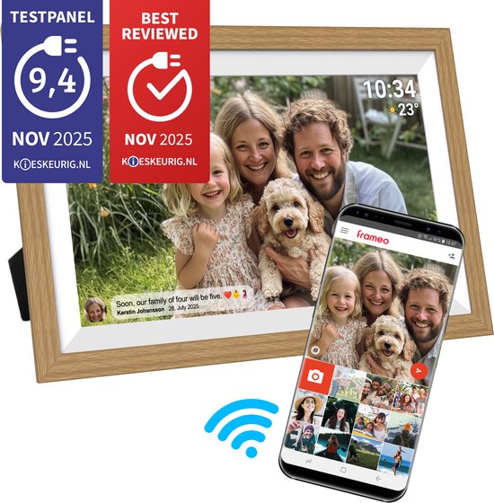 Denver Digitale Fotolijst 15.6 inch - XL - Full HD - Frameo App - Houten lijst - WiFi - 32GB - IPS Touchscreen - PFF1505