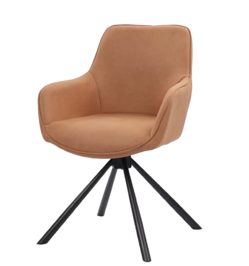 Dutchbone – Eetkamerstoel Draaibaar – Set Van 2 Stuks & Vintage Design – Voorzien Van Comfortabele Armleuningen En Metalen Frame – Voor Eethoek En Kantoor – Cognac Pu-leer