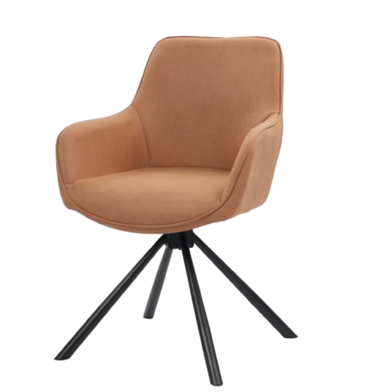 Dutchbone – Eetkamerstoel Draaibaar – Set Van 2 Stuks & Vintage Design – Voorzien Van Comfortabele Armleuningen En Metalen Frame – Voor Eethoek En Kantoor – Cognac Pu-leer