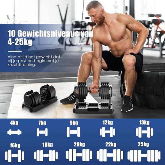 Coast Verstelbare Dumbbells - 4-25kg - 10-in-1 - Halters - Zwart