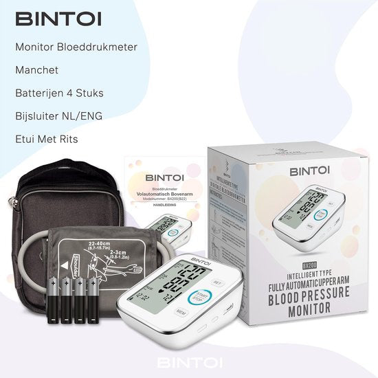 Bintoi BX200 Bloeddrukmeter Bovenarm – Hartslagmeter – 2 Gebruikers – Incl. Tas & Batterijen
