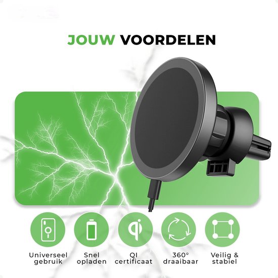 iSetchi Telefoonhouder - Qi Draadloze Oplader - 15 Watt Snellader - Ventilatierooster