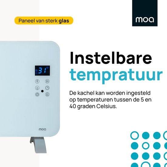 MOA Smart Glazen Paneelverwarmer met WiFi - Elektrische kachel - Convectorkachel - Paneelverwarming - Portable Heater - Wit - PH15W