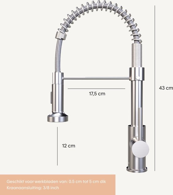 Noswo Spoelkraan – Uittrekbar & Dubbele Straal – 43 x Ø5 cm – Chroom
