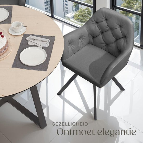 tectake® - Draaistoel in fluweellook - Eetkamerstoel met armleuningen - Ergonomische zitting en rugleuning - 180 graden draaibaar - Moderne stoel met stalen poten - Diverse kleuren - Antraciet