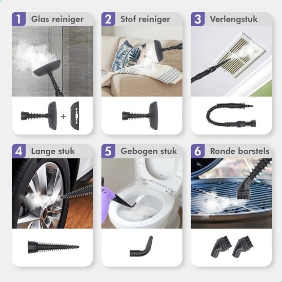 Motionflow 14-in-1 Stoomreiniger - Handstoomreiniger voor kleding - 1150 Watt handstomer - Stoomapparaat vloer, bank & tapijt - Vlekkenreiniger - Tapijtreiniger - 450 ML - 14-Delige accessoires Set