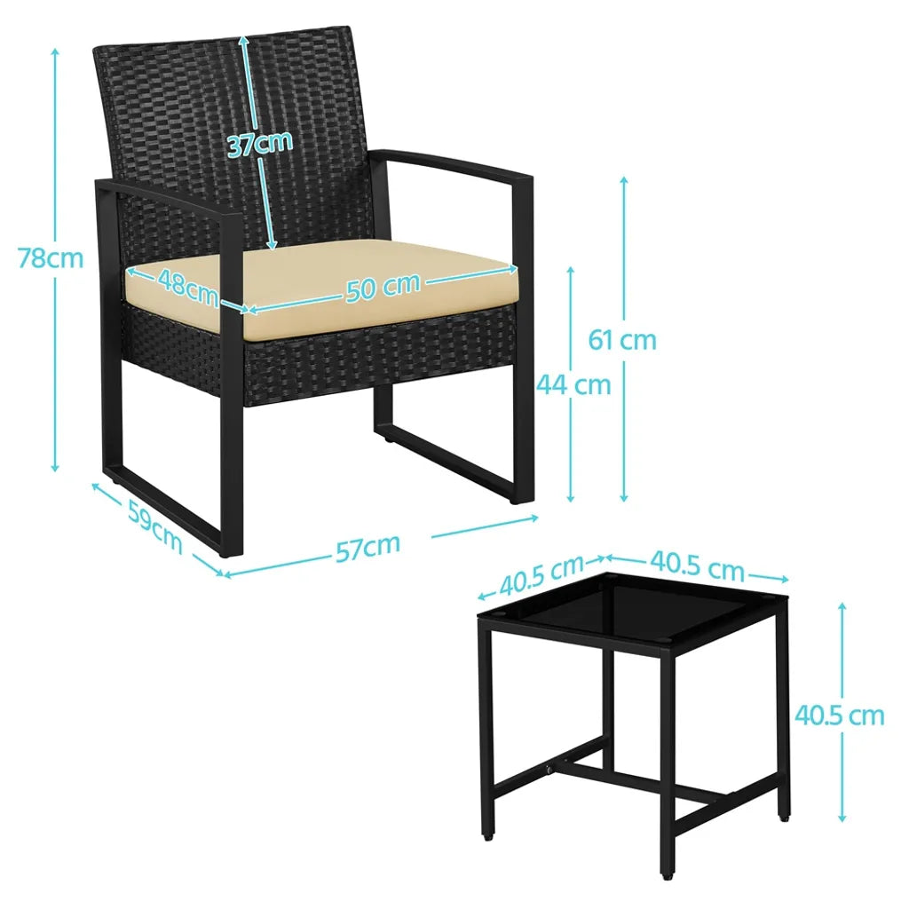 Yaheetech Balkonset - 3-delig - 2 Stoelen/Tafel - Polyrattan - Zwart/Khaki