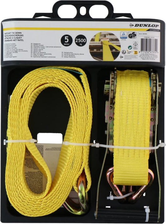 Dunlop Spanband met Ratel - 5 M - tot 2500 KG - Geel