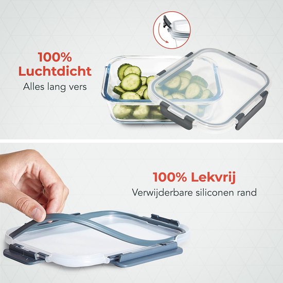 KitchenBrothers Meal Prep Bakjes - Glazen Vershoudbakjes - Luchtdicht - BPA Vrij - 1L - Glas - 5 Stuks