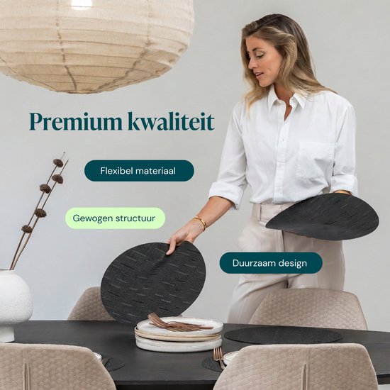 Castagnola Placemats - Placemat van Kunststof - Onderlegger - Onderzetter - Placemats Plastic en PVC - 6 Stuks - Diameter 37cm - Zwart