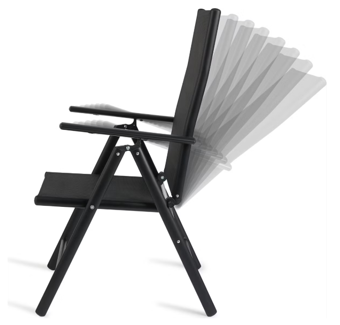 909 Outdoor Aluminium Tuinstoelen – 66x55x107 cm – Grijs – Set van 2 – Opvouwbaar & Verstelbaar