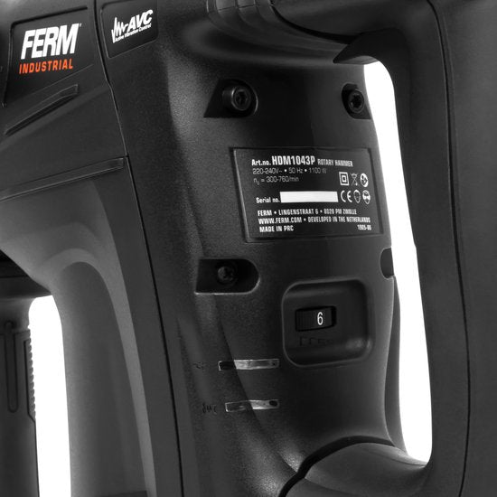 FERM Industrial – HDM1043P - Boorhamer – 1100W - Slagkracht 1-7 Joule - 6kg - Multi speed – Hamerboren - Beitelen - Roterend beitelen - SDS-max boorkop - Soft start - Variabele snelheid - Opbergkoffer -