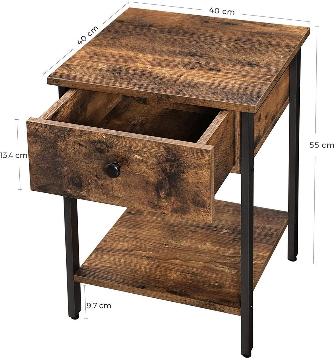 O'DADDY® Nachtkastjes industrieel - bijzettafel - nachtkastje met lade 40 x 40 x 55 cm - bruin