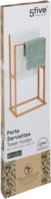 5Five Handdoeken ophang/drogen rek badkamer - bamboe hout - 42 x 24 x 82 cm - 2 leggers