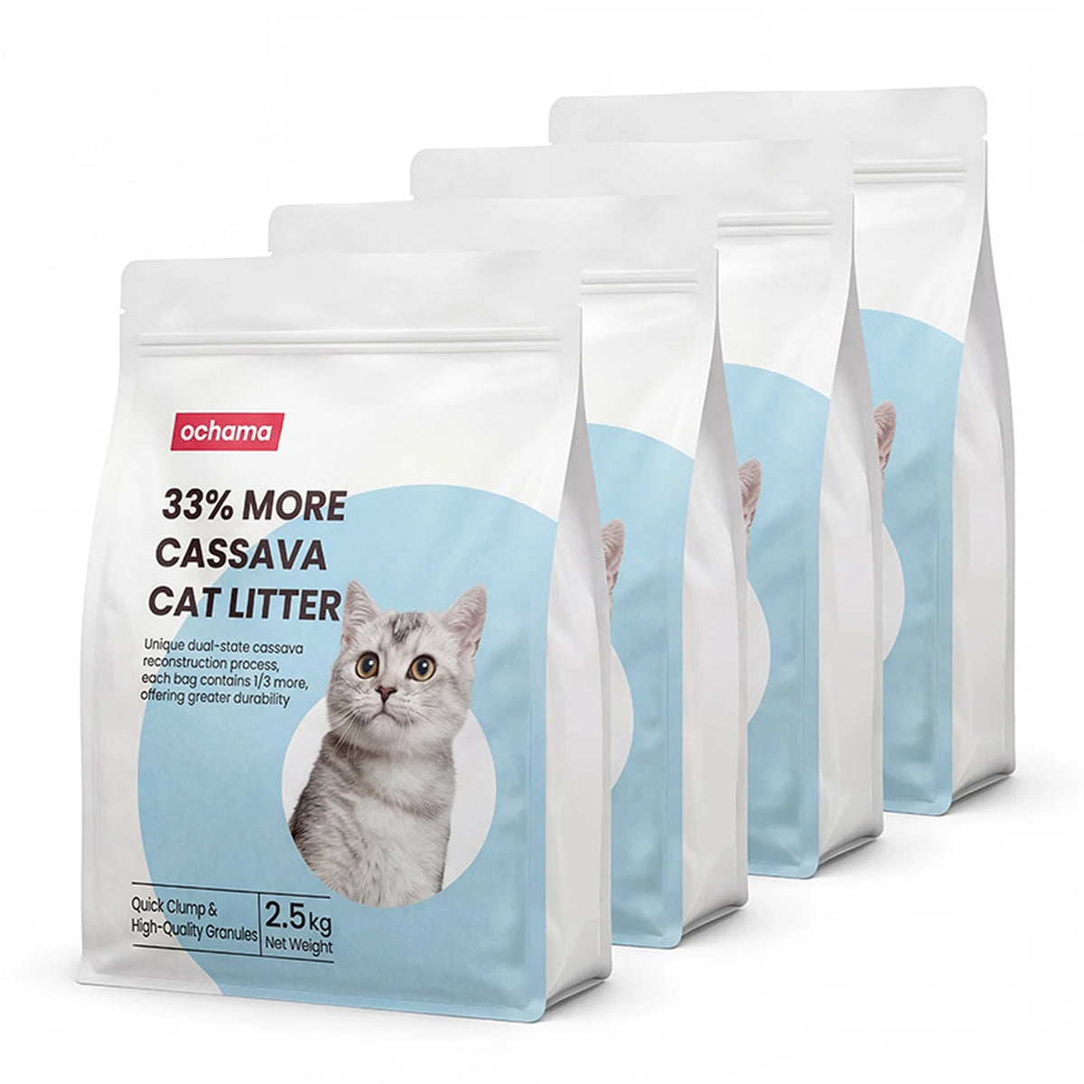 Ochama Tapioca Kattenbakvulling - Snelklonterend - Geurloos - 4 x 2,5 kg - 10 kg - Crèmewit