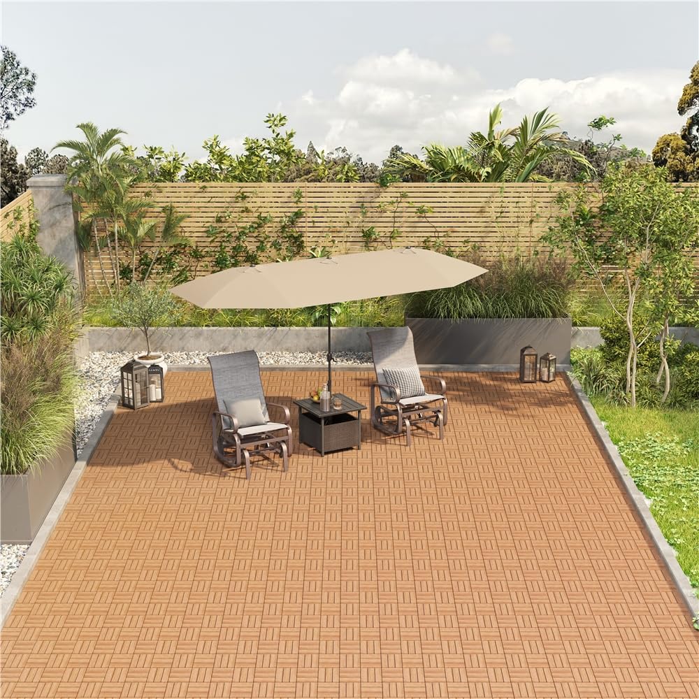 Yaheetech Acacia Houten Vlondertegels Lichtbruin - 27 Stuks - 30 x 30 cm - Waterbestendige Kliktegels voor Balkon, Terras & Tuin