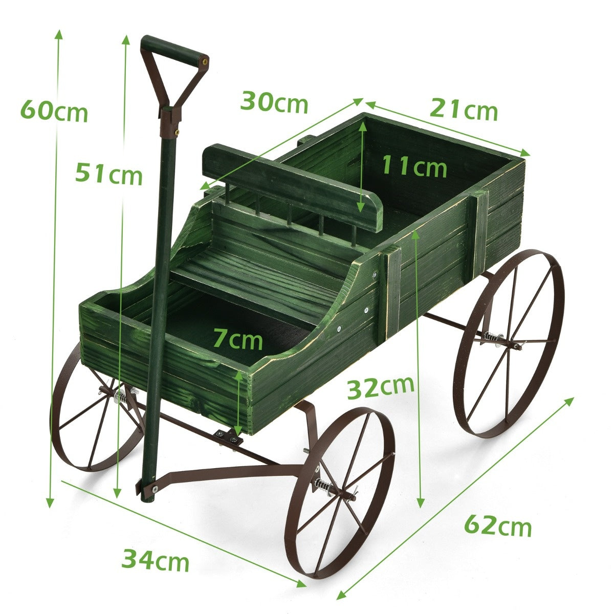 Coast Houten Decoratieve Bloembak met Wielen - 62 x 34 x 60 cm - Groen
