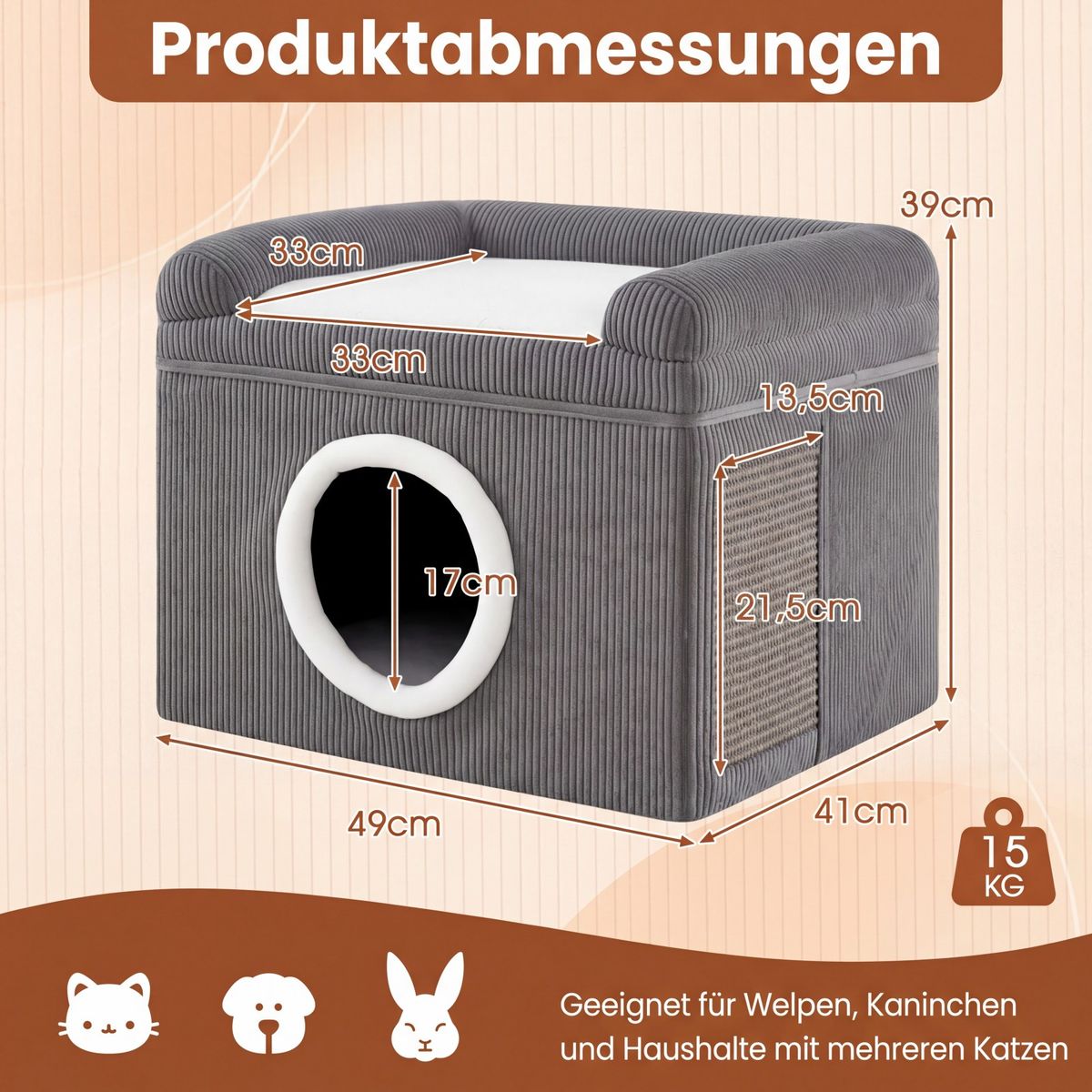 Coast Opvouwbaar Kattenhuis - met sisal krabmat - zacht kussen en verhoogde randen - grijs