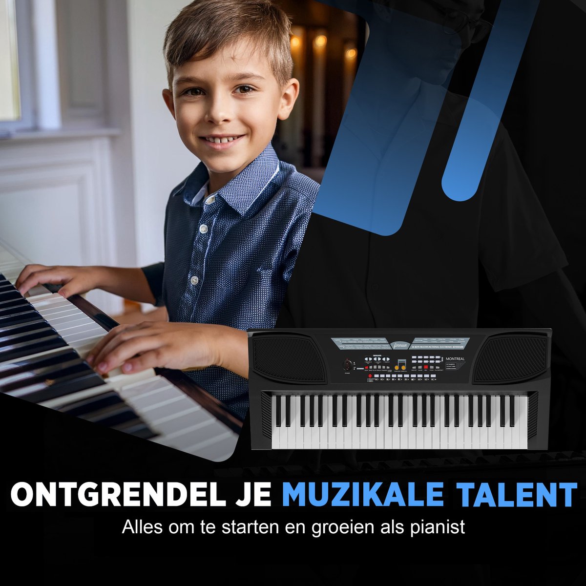 finesse Montreal keyboard piano 54 toetsen – digitale & elektrische piano – pianostickers – e-learning – Montreal – 71,7 x 32,2 x 10,4 cm
