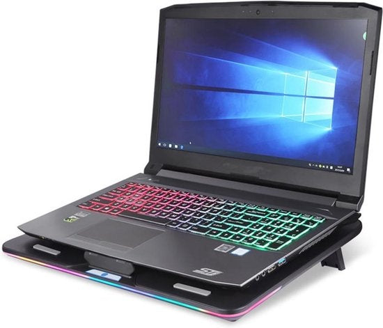 Fuegobird Laptop Cooler - Laptophouder en koeler - 3 ventilatoren - Verstelbaar - RGB - Max 17 inch - Zwart