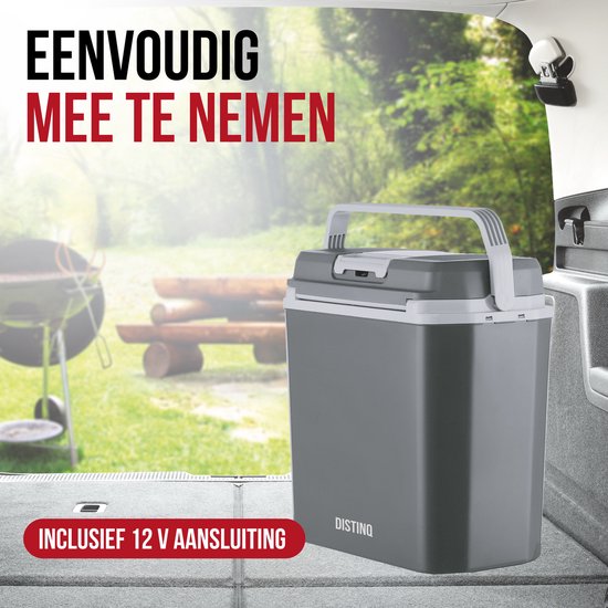 DistinQ Elektrische Koelbox voor Auto en Camping – Koelbox Elektrisch met Verwarmingsfunctie - 12v 230 Volt – 20L - Grijs