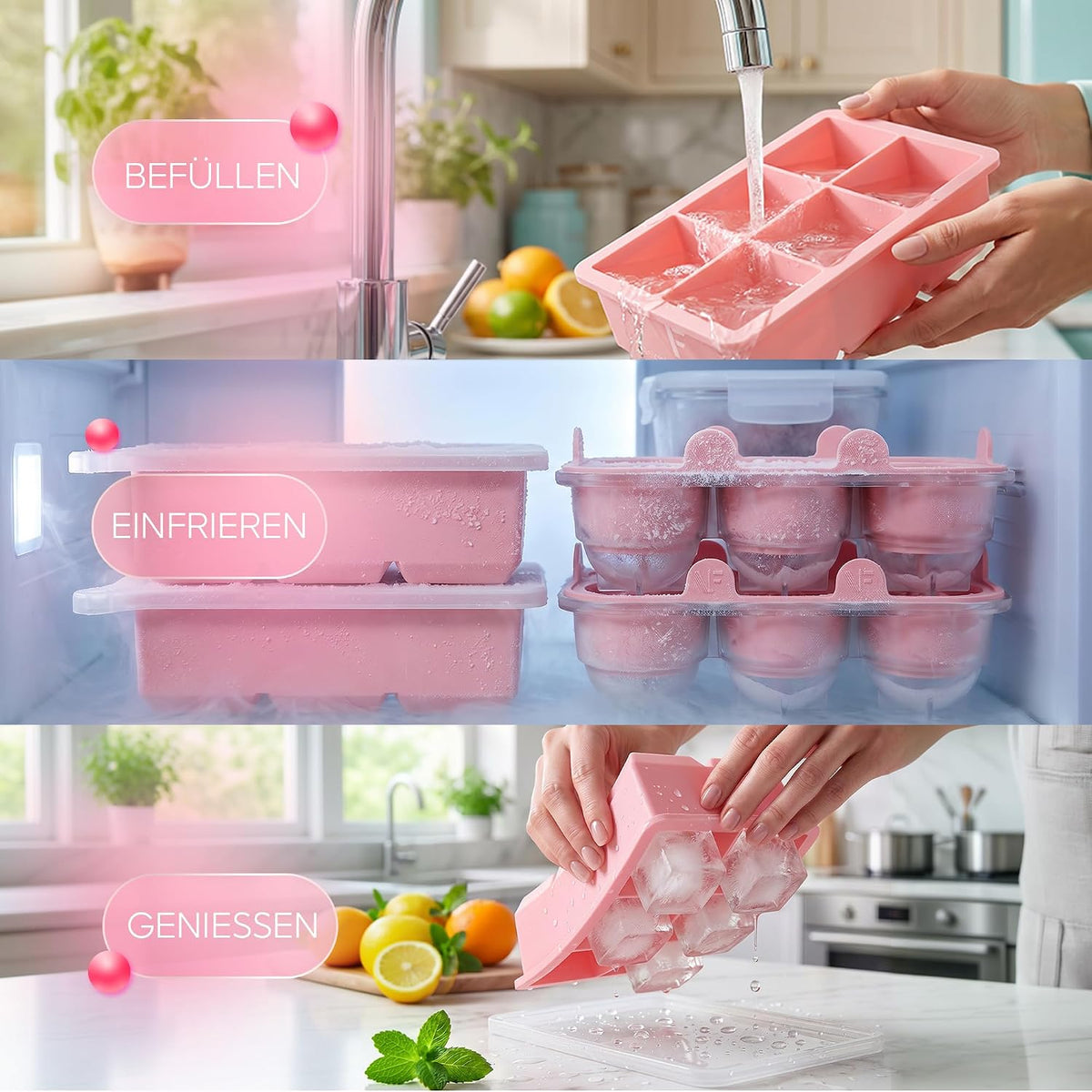 Neighbour's Friend XXL IJsblokjes- en IJsballenset – 12 Stuks – Roze – 5 cm