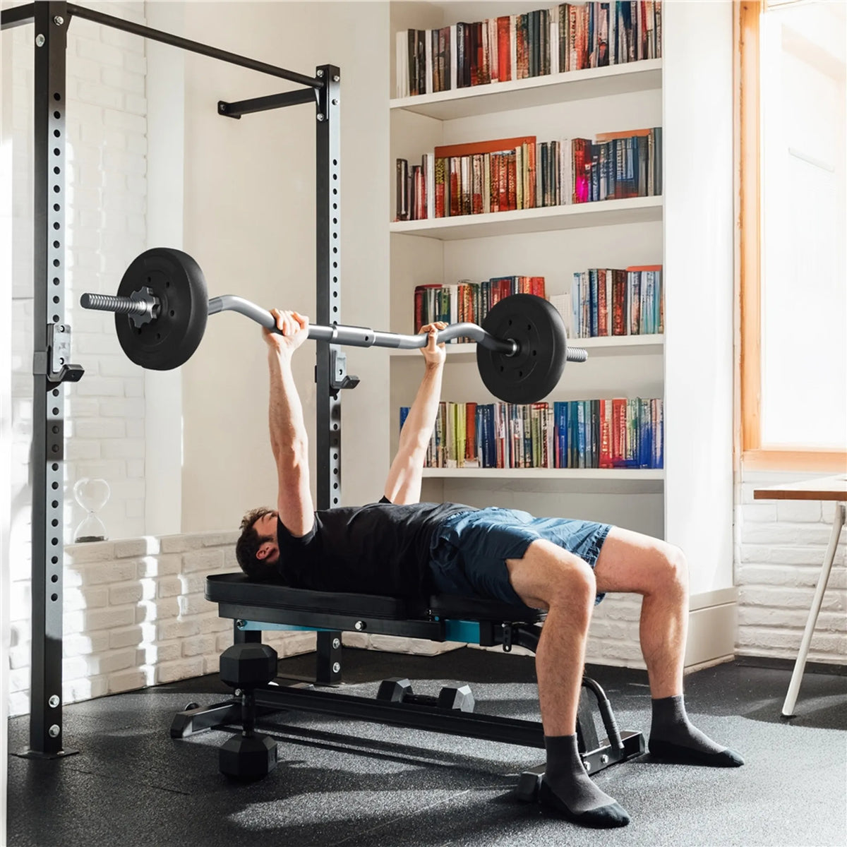 Yaheetech EZ-curl Halterset 30 kg – Voorzien Van Verchroomde Curlstang En 6 Beton-gewichtsschijven En Stersluitingen – Voor Krachttraining En Spieropbouw – Zwart Metaal Kunststof En Beton – 120 x 26 x 26 cm