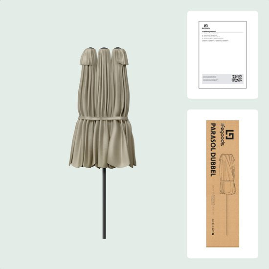LifeGoods Dubbele Parasol - Tuin - 160x300cm - tot 8 Personen - Waterdicht - UPF50+ - Taupe