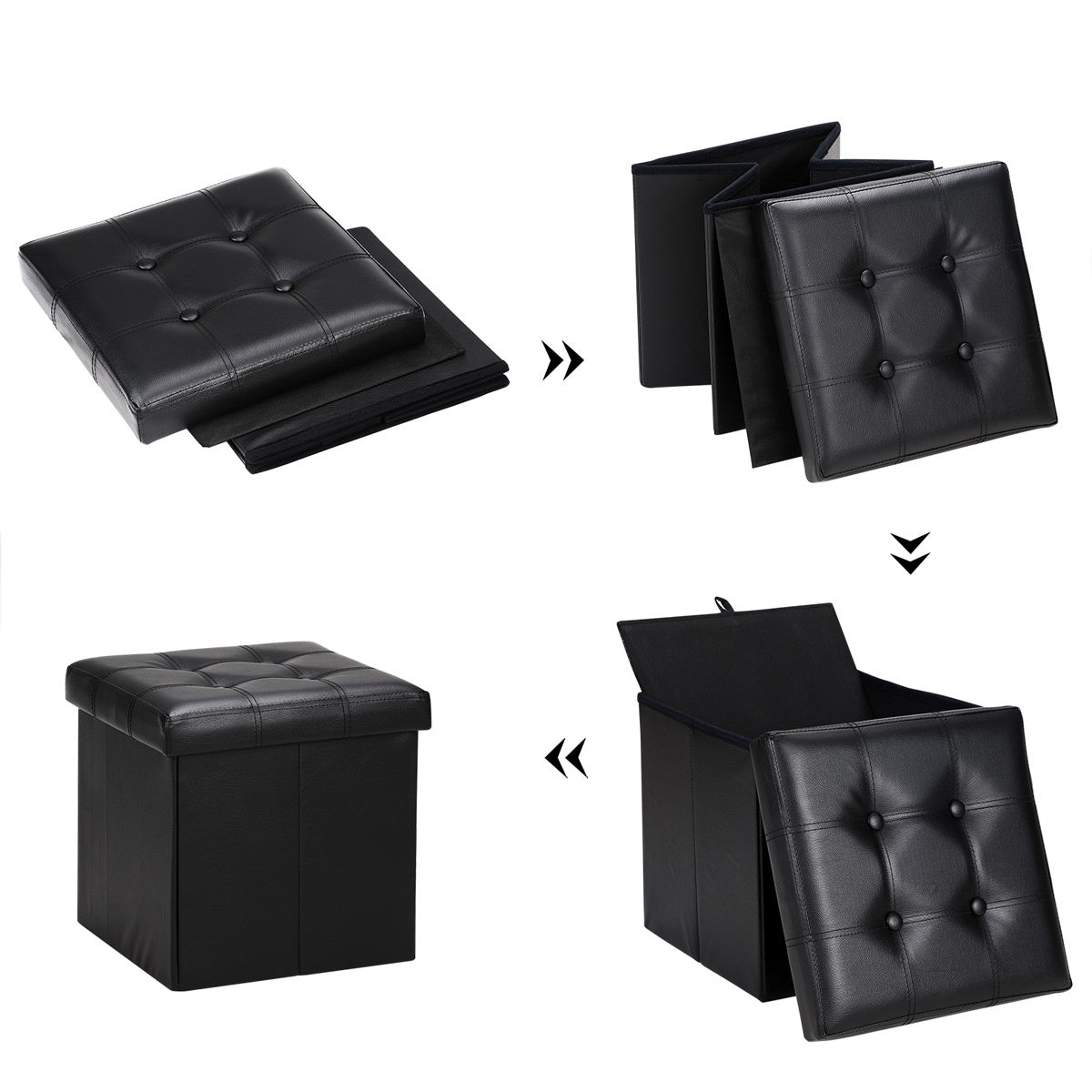 Casaria Zitbank met Opbergruimte - 38x38x38cm 40L Kunstleer – Zwart