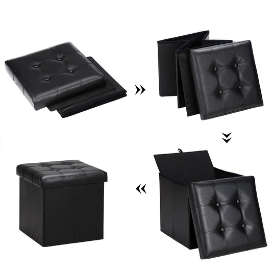 Casaria Zitbank met Opbergruimte - 38x38x38cm 40L Kunstleer – Zwart