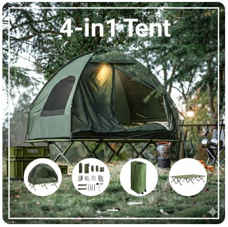 SoBuy – Campingbed Met Tent 2 Personen – 193 x 145 x 188 cm & 7-In-1 Set – Inclusief Luchtbed Schlafsäcken En Voetpomp – Voor Outdoor En Festivals – Groen Polyester En Metaal